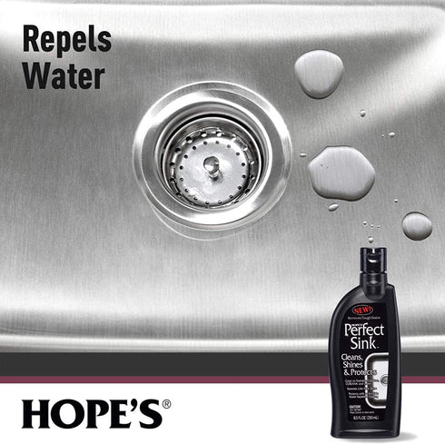 Hope's Perfect Sink Cleaner and Polish, Restorative, Water-Repellant, Removes Stains, Ideal for Brushed Stainless Steel, Cast Iron, Porcelain, Corian, Composite, Acrylic, 8.5 oz 2 Pack