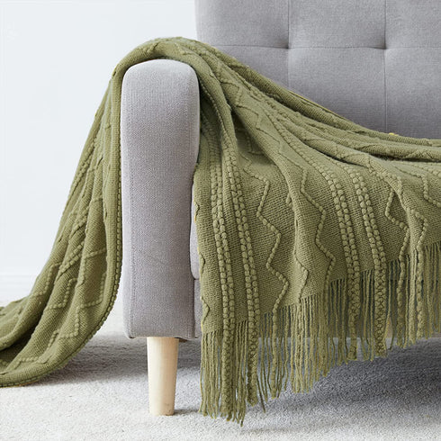 BOURINA Throw Blanket Textured Solid Soft Sofa Throw Couch Cover Knitted Decorative Blanket, 50"x60" Olive