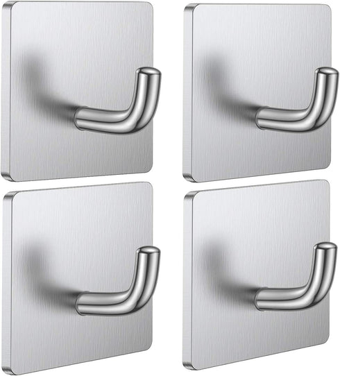 Budding Joy Adhesive Hooks Heavy Duty Stick on Wall Hooks Towel Hooks Door Hooks Waterproof Stainless Steel Adhesive Towel Hooks Adhesive Holders for Hanging Clothes Bathroom Adhesive Hook 4 Pack