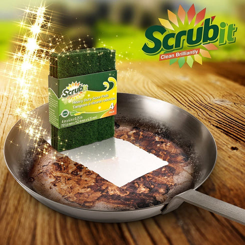 Scrub-It Scouring Pads - Heavy Duty Household Cleaning Scrubber with Non-Scratch Anti-Grease Technology - Reusable €“ Green - 4 Pack (X3) Total 12 Pads (12)