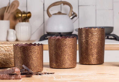 5 oz Panettone Paper Mold | 25 Pack | Round Italian Non Stick Panettone Paper Baking Molds - Brown Design W 2.75 x H 3.35-In by SHSH trade group