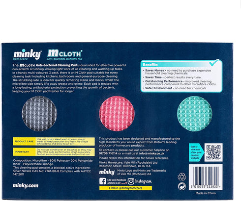minky M Cloth Anti-Bacterial Cleaning Pad, One Size, Grey, Pink, Green