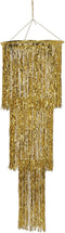 Beistle 3 Tier Shimmering Metallic Plastic Tinsel Fringe Chandelier Hanging Decoration Photo Booth Backdrop for Birthday Party Engagement Anniversary Wedding, 4', Gold