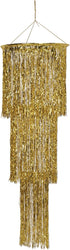 Beistle 3 Tier Shimmering Metallic Plastic Tinsel Fringe Chandelier Hanging Decoration Photo Booth Backdrop for Birthday Party Engagement Anniversary Wedding, 4', Gold
