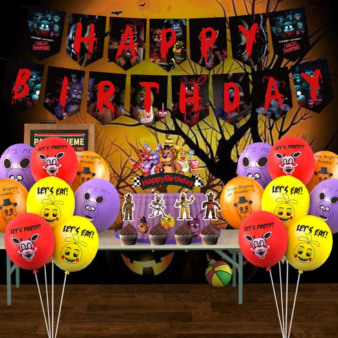 Heidaman Five Nights At Freddy's Birthday Party Supplies Fnaf Birthday Decorations Freddy Frostbear Party Decorations Set Include Banners Balloons Cake Tops