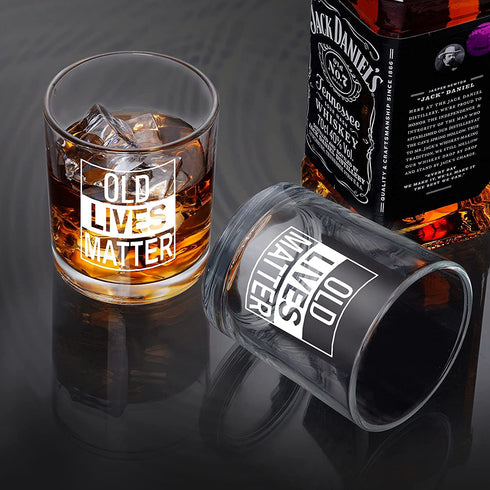 Old Lives Matter Whiskey Glass, Funny Gag Retirement Father's Day Anniversary Birthday Old Fashioned Glass for Men Dad Uncle Grandpa Old Men Seniors, 10 Oz Rock Glass