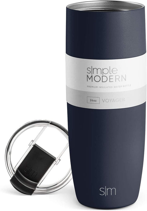 Simple Modern Travel Coffee Mug Insulated Stainless Steel Thermos Cup Voyager with Straw and Clear Flip Lid 24oz (710ml) Tumbler, -Deep Ocean