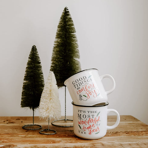 Sweet Water Decor Christmas Coffee Mug | Rustic 16oz Ceramic Campfire Style Coffee Cup Microwave & Dishwasher Safe | Festive Seasonal Holiday Mug for Women (It's the Most Wonderful Time of the Year)