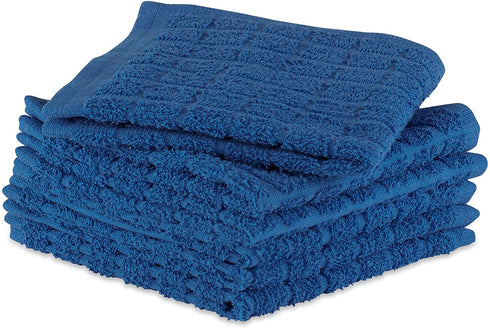 DII Basic Terry Collection Solid Windowpane Dishcloth Set, 12x12, Blue, 6 Piece