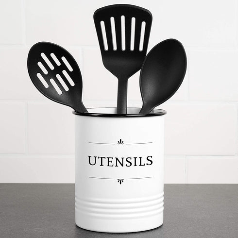 Baie Maison Large Kitchen Utensil Holder for Countertop - Farmhouse Kitchen Tools Storage Organizer Utensil Crock - White Cooking Utensil Holder for Kitchen Counter - Utensil Caddy Jar Spatula Holder