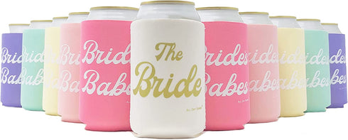 BRIDE'S BABES Bachelorette Party Can Sleeves - 11 Pack Insulated Neoprene Drink Holders for Regular Cans Bottles | Decorations, Supplies & Favors (Retro Rainbow)