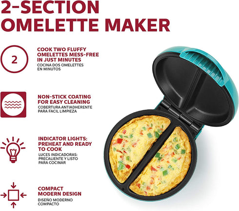 Holstein Housewares - Non-Stick Omelet & Frittata Maker, Teal/Stainless Steel - Makes 2 Individual Portions Quick & Easy,HH-09125007E