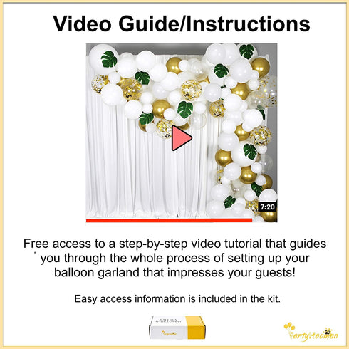 Balloon Garland Arch Kit 16 Ft Long - 168 Pieces White, Gold and Confetti - Tropical Palm Leaves Greenery for Baby Shower Decorations, Wedding, Bachelorette, Engagement, Birthday Party, Anniversary