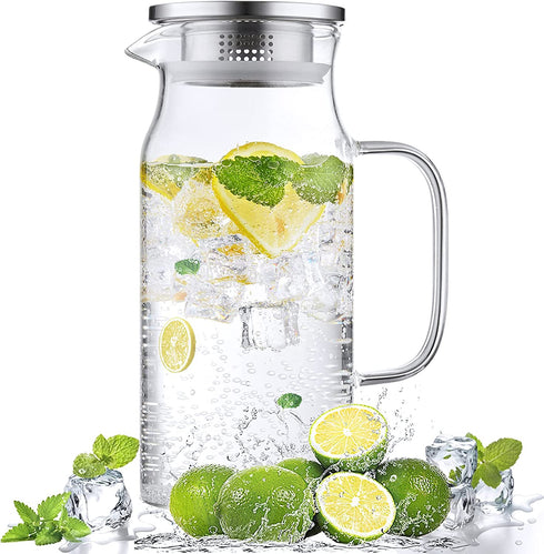 Glass Pitcher with Lid and Spout, 40 oz Glass Water Pitcher for Fridge, Glass Carafe for Iced Tea, Hot/Cold Water, Coffee, Juice, Lemonade, Small Glass Pitcher, Ideal Gift for Thanksgiving Christmas