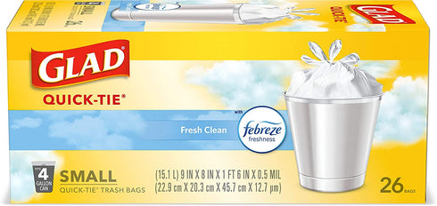 Glad Small Trash Bags - OdorShield 4 Gallon White Trash Bag, Gain Fresh Scent with Febreze - 26 Count (Package May Vary)