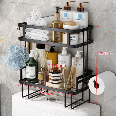 Over The Toilet Storage Shelf,Bathroom Organizer, Above Storage Cabinet Restroom Paper Holder,No Drilling Space Saver with Wall Mounting Design (Black)