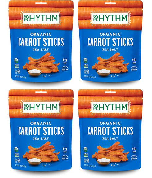 Rhythm Superfoods Crunchy Carrot Sticks, Sea Salt, Organic and Non-GMO, Vegan/Gluten-Free Superfood Snacks, 1.4 Ounce (Pack of 4)
