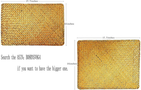 Set of 4,Natural Seagrass Place Mat, 17"X12",Hand-Woven Rectangular Placemats (Brown, 45*30)