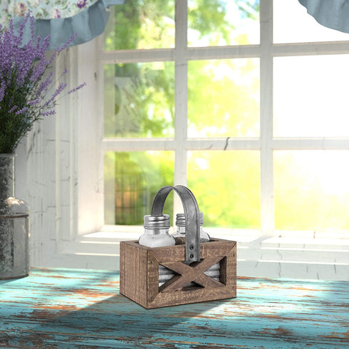 Autumn Alley Barn Door Rustic Salt and Pepper Shakers Set in Wood and Galvanized Caddy | Farmhouse Salt and Pepper Shakers For Rustic Kitchen Decor | Rustic Kitchen Accessory for your Country Kitchen