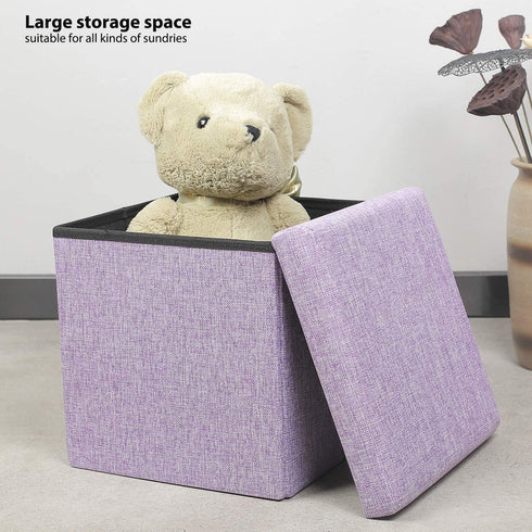 B FSOBEIIALEO Storage Ottoman Cube, Linen Small Coffee Table, Foot Rest Stool Seat, Folding Toys Chest Collapsible for Kids Light Purple 11.8"x11.8"x11.8"