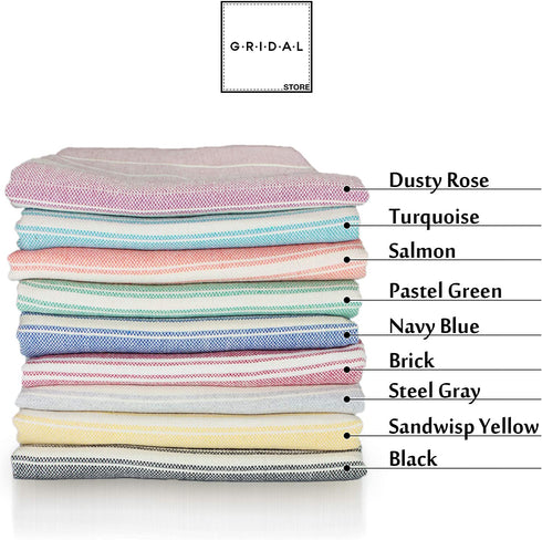 GRIDAL Tabby Turkish Towel (Peshtemal) Natural & Vegan Bath Towel & Striped Beach Towel 100% Cotton - 66x38 | at: Beach, Bath, Gym, Pool, Sauna, Travel, Spa | as: Wrap, Shawl, Throw (Black)