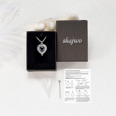 shajwo Cremation Jewelry Heart Urn Necklace for Ashes for Women Gilrs Mini Memorial Keepsake Birthstone Crystals Human Pet Ashes Pendant