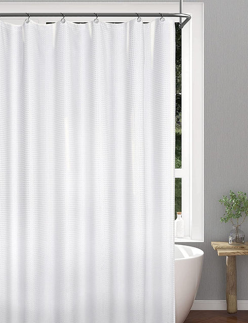 Lampling Waffle Shower Curtain White Fabric Hotel Luxury Textured Modern Farmhouse Waterproof Bathroom Curtain Cloth Pretty Elegant Spring Shower Curtains Sets 72" x 72"