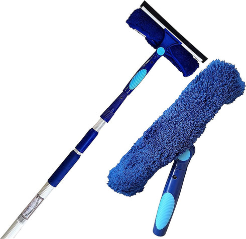 Bring It On Cleaner 5-12 Foot Extension Pole Plus Squeegee & Window Washer Telescopic Pole for Window Cleaning Extension Pole for Cleaning Windows