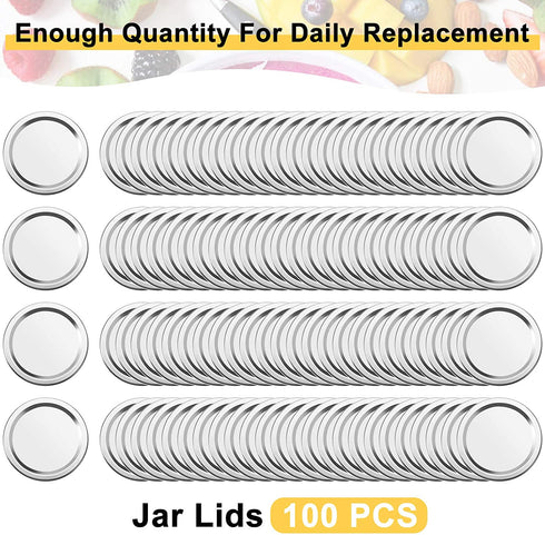 100 Pieces Mason Canning Lid Jar Split-Type Lids with Silicone Seals Rings Compatible with Mason Jar Can Reusable Leakproof Lids Storage Solid Caps Flat Sealing Caps