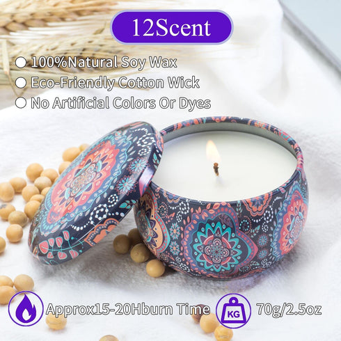 12 Scented Candles Gift Set 2.5oz Scented Candles, Natural Soy Wax Candles, Portable Travel Canned Scented Candles, Family Scented Decoration Gifts, Birthday Lover Christmas
