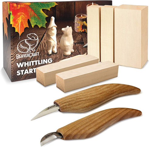 BeaverCraft Wood Carving Kit S16 - Whittling Wood Knives Kit - Widdling Kit for Beginners - Wood Carving Knife Set Wood Blocks Blank Whittling Knives Kit