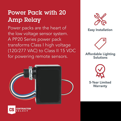 Sensor Switch PP20 Contractor Select Power Pack Relay Circuit Protection 120/277 VAC, Black