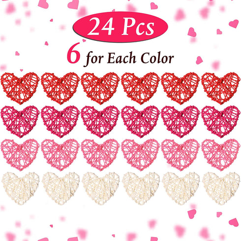 Geosar 24 Pieces Valentines Day Vase Filler Heart Vase Filler DIY Craft Rattan Heart Balls Decorative Hanging Wicker Balls Ornaments for Valentine's Day Wedding Decor, 2.7 Inches