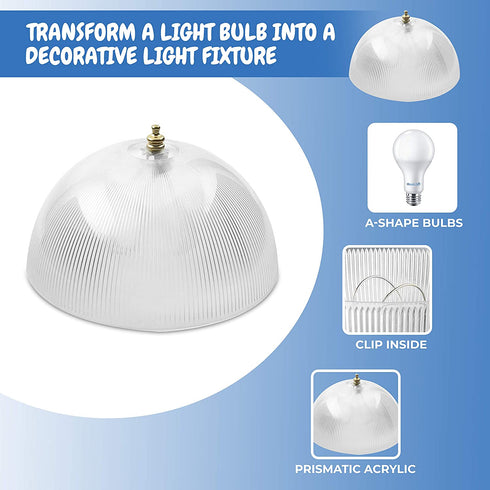OhLectric OL-39155 Clip On Lamp Shade - Acrylic, Prismatic & Dome-shaped Bulb Shade - Transforms Light Bulbs Into Fixture - Suits Medium Base, A-shape Bulb - 4?x 8? Decorative Dome Cover, Single Pack