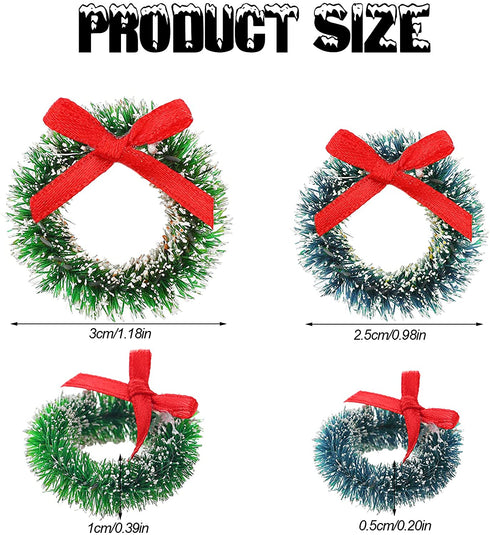 24 Pieces Mini Christmas Wreaths with Bows Christmas Wreath Decorations Including 1 Inch Blue-Green Xmas Wreaths and 1.2 Inch Grass-Green Xmas Wreaths for Christmas Tree Holiday Decorations