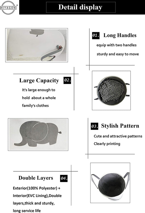 HIYAGON Storage Baskets,Cotton foldable round Home organizer Bin for Baby Nursery,Toys,Laundry,Baby clothing,Gift Baskets(Elephant)