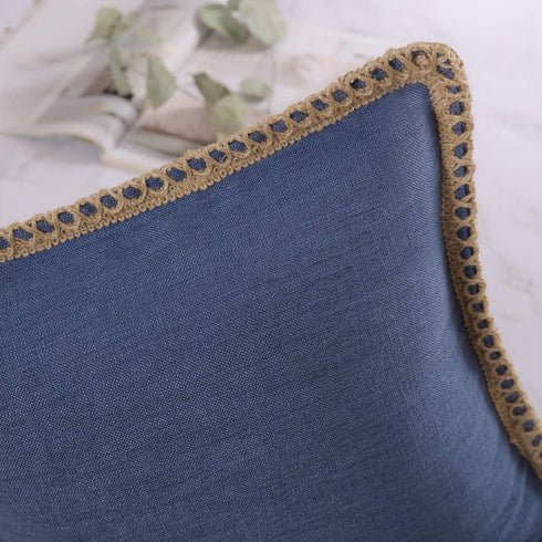 Phantoscope Pack of 2 Farmhouse Decorative Throw Pillow Covers Burlap Linen Trimmed Tailored Edges Navy Blue 22 x 22 inches, 55 x 55 cm