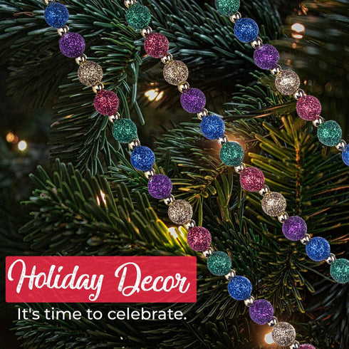 Klikel Red Green and Gold Multi-Color Beaded Garland for Christmas Tree with Glitter - 15 Feet