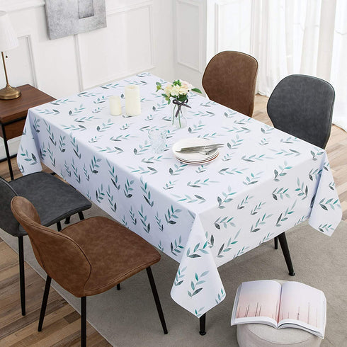 JADD Rectangle Vinyl Tablecloth 100% Waterproof Oil Proof Stainproof Wipeable PVC Table Cloth for Outdoor,Camping,Banquet Dining Vinyl Tablecloths - White Leaves, 54 x 78 Inch