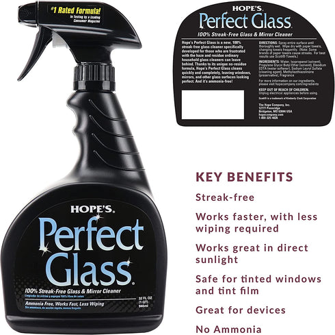 HOPE'S Perfect Glass Cleaning Spray, Window, Stove Top, Mirror Cleaner Streak-Free, Less Wiping, No Residue, Pack of 2, 32 Ounce, 64 Fl Oz