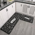 Fuoxowk Cooking Theme Kitchen Mat and Rug Set-Kitchen Rugs and Mats Non Skid Washable,Floor Cushion Waterproof Rug,Rubber Backed Area Rugs for Kitchen Sink,Laundry Room,Indoor Floor,Black&White