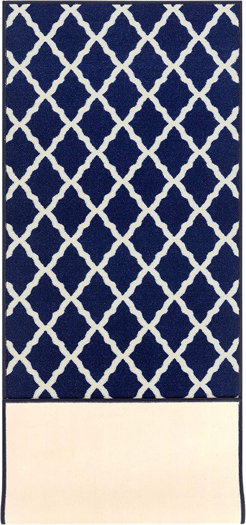 Ottomanson Glamour Collection Non-slip Trellis Design Runner Rug, 2'2" x 6', Navy