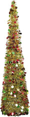 Artificial Christmas Tree,5ft Pop Up Pencil Tinsel Trees for Home Decorations Indoor Holiday Party WOKEISE(Colourful Gold)