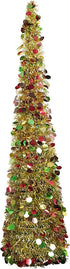Artificial Christmas Tree,5ft Pop Up Pencil Tinsel Trees for Home Decorations Indoor Holiday Party WOKEISE(Colourful Gold)