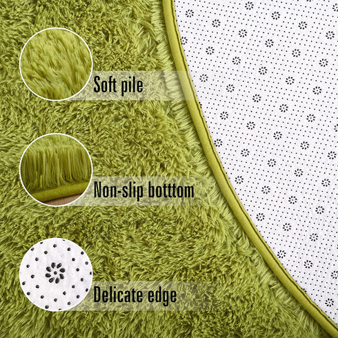 Chicrug Fluffy Round Area Rugs for Girls Bedroom, 4x4 Feet Shaggy Circle Area Rug for Living Room, Soft Fuzzy Carpets for Princess Room, Cute Rug Kids Circular Playmats for Baby Nursery Home, Green