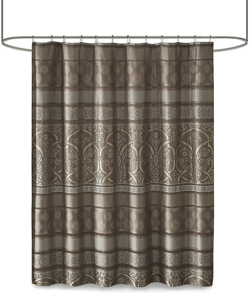 Madison Park Essentials Zara Multi Print Jacquard Shower Curtains Machine Washable, Traditional Home Bathroom Décor Bathtub Privacy Screen, 72" x 72", Brown (MPE70-883)