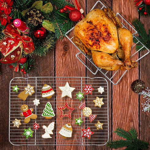 Baking Cooking Rack Set of 3, P&P CHEF Stainless Steel Roasting Cooling Rack & V-shape Grilling Rack & Chicken Holder Rack, Oven & Dishwasher Safe, Healthy & Non-toxic, Easy Cleaning & Durable