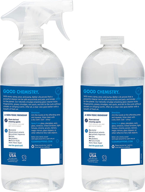 Better Life Natural Streak Free Glass Cleaner, 32 Ounces (Pack of 2), 24425