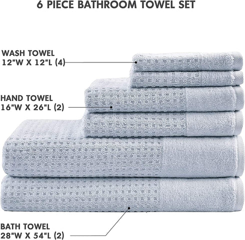 Madison Park Spa Waffle 100% Cotton Luxurious Towel Set, Premium Texture Waffle Weave, Highly Absorbent, Quick Dry, Hotel & Spa Quality Wash Clothes for Bathroom, Assorted Sizes, Blue 6 Piece