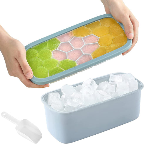 Atopov Ice Cube Trays with lid and Ice Bucket Ice Cube Trays Molds Easy-Release Silicone & Flexible 26-Ice Cube Trays Cocktail Whiskey ice cube tray (Blue)